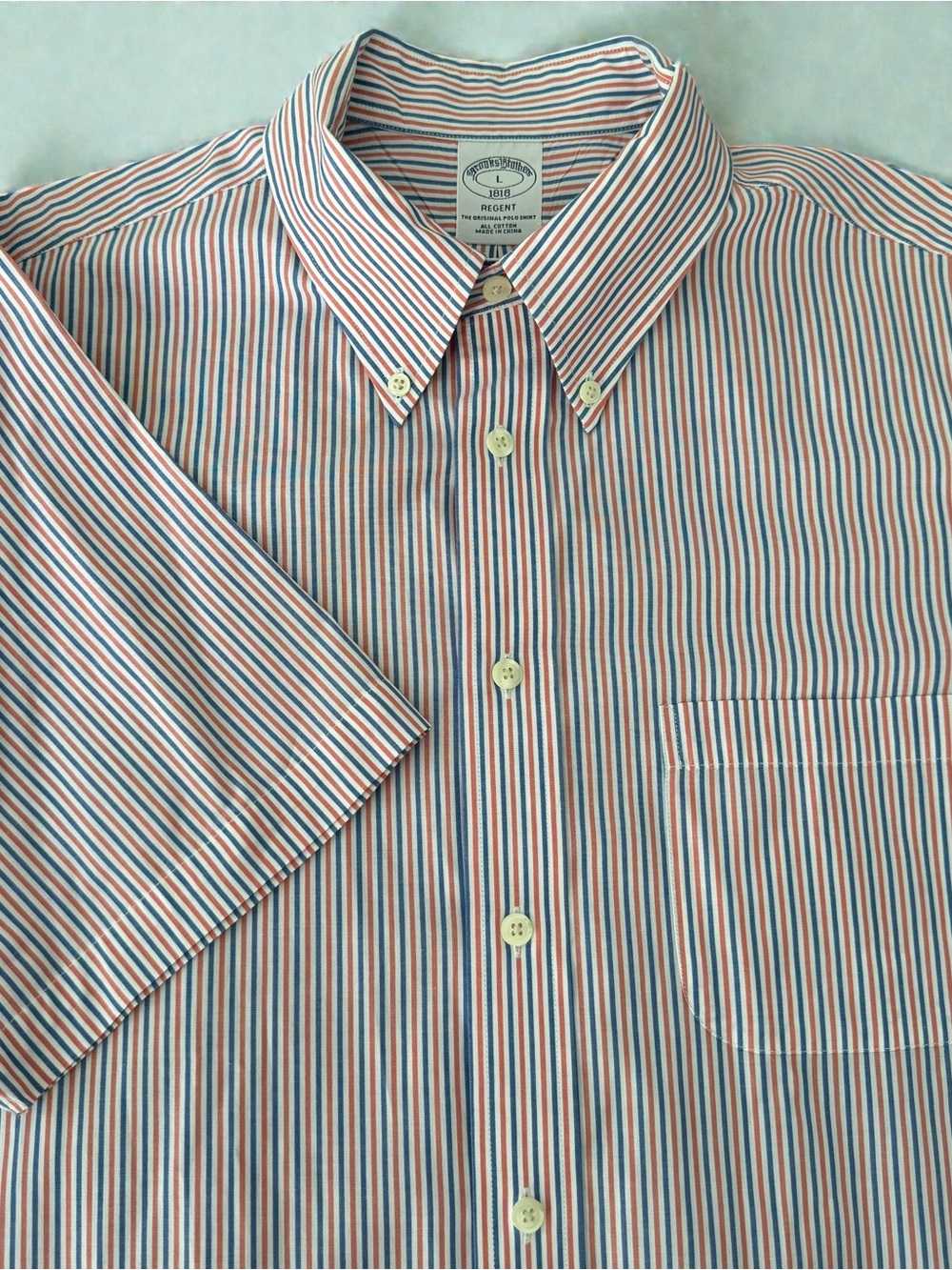 Brooks Brothers Regent Mens Large Button Down Shirt 100% Cotton Short Sleeve NWO